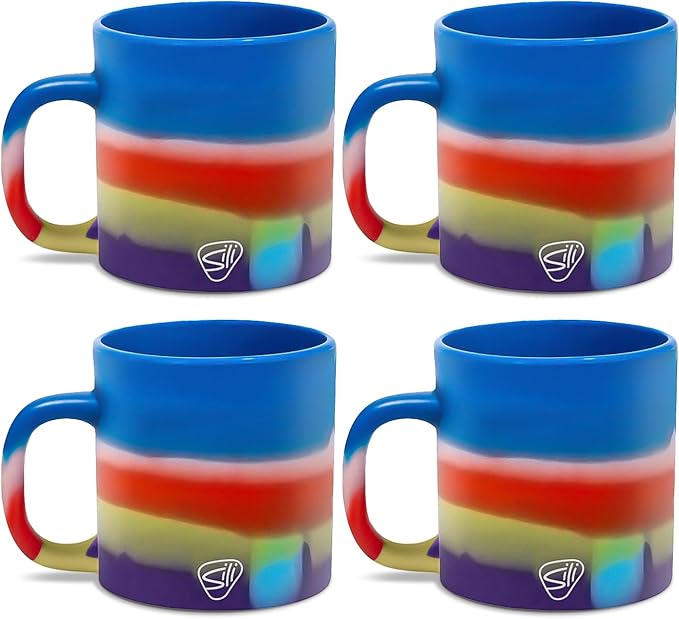 Silipint 16oz Silicone Coffee Mug – Unbreakable Dishwasher Safe Microwave Oven & Freezer Compatible Travel Mug – Non-Toxic Reusable Cup for Hot Coffee Tea or Cold Drinks Pack of 4 Drippy