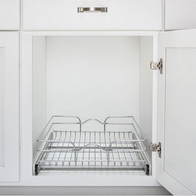 Rev-A-Shelf Steel Wire Pullout Drawer Organizer Shelf for Kitchen Cabinets, Slide Out Storage Basket, Min Opening Width of 14.5", 15" x 22", 5WB1-1522CR-1