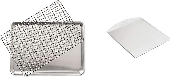 Nordic Ware Half Sheet with Grid and Large Classic Cookie Sheet | 2 Piece Bakeware Set
