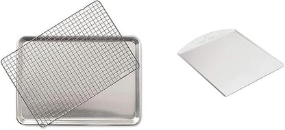 Nordic Ware Half Sheet with Grid and Large Classic Cookie Sheet | 2 Piece Bakeware Set