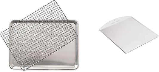 Nordic Ware Half Sheet with Grid and Large Classic Cookie Sheet | 2 Piece Bakeware Set