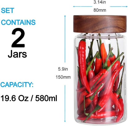 SAIOOL with Screw Cap (2-Units) kitchen jars, 580ML*2 Food Storage Canisters,Clear,Spice jars,Fermenting, Pickling, or DIY Decors and Projects, You Can even Use them for Freezing Desserts