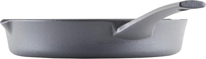 Rachael Ray NITRO Cast Iron Frying Pan/Skillet with Helper Handle and Pour Spouts, 10 Inch, Gray