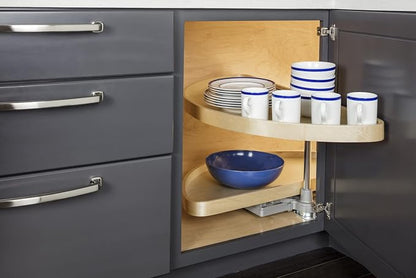 Hardware Resources 38" Blind Corner Cabinet Organizer - UV Coated Finished White Birch Wood Half-Moon Trays - Kitchen Pantry Rotating Racks for Left & Right-Hand Cupboards - Fits 17.5" Cabinet Opening