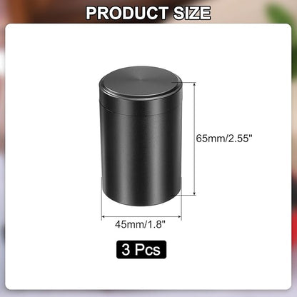 uxcell 3pcs Portable Storage Jar, Multipurpose Airtight Container Bottle Mini Smell Proof Metal Round Tins with Lid for Spices Black Tea Candy, Black