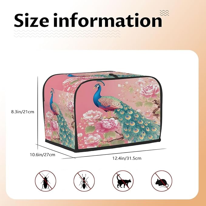 4 Slice Pink Flower Peacock Toaster Cover Waterproof Dust Fingerprint Bread Machine Cover Washable Kitchen Appliance Protector For Home Kitchen Bakeware Table Decor Women Gifts