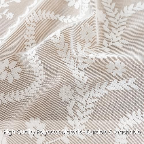 WAZZIO White Lace Shower Curtain - Vintage Pretty Flower Sheer Shower Curtains, Elegant Decorative Tassel Bath Curtains for Bathroom, 72 x 72 Inch, 1 Piece