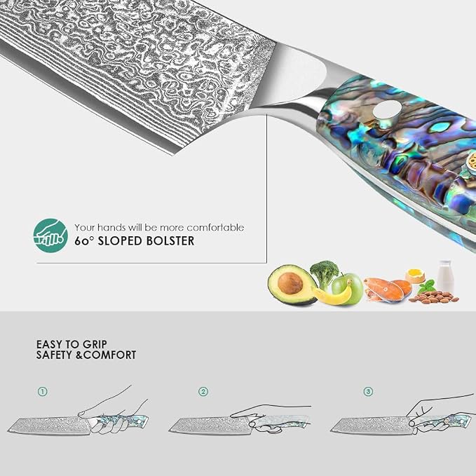 KEENZO Damascus Kiritsuke Knife 8 inch, Professional Chef Knife, Sharp Hand-Forged Kitchen Knives,Japanese 67-Layers Damascus Steel Cooking Knife,Ergonomic Abalone Shell Ressin Handle with Gift Box
