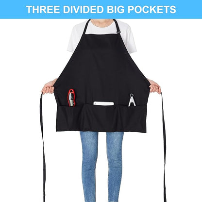 Jubatus 2 Pack 3 Pockets 100% Cotton Adjustable Bib Apron Chef Kitchen Cooking Aprons for Women Men, Black