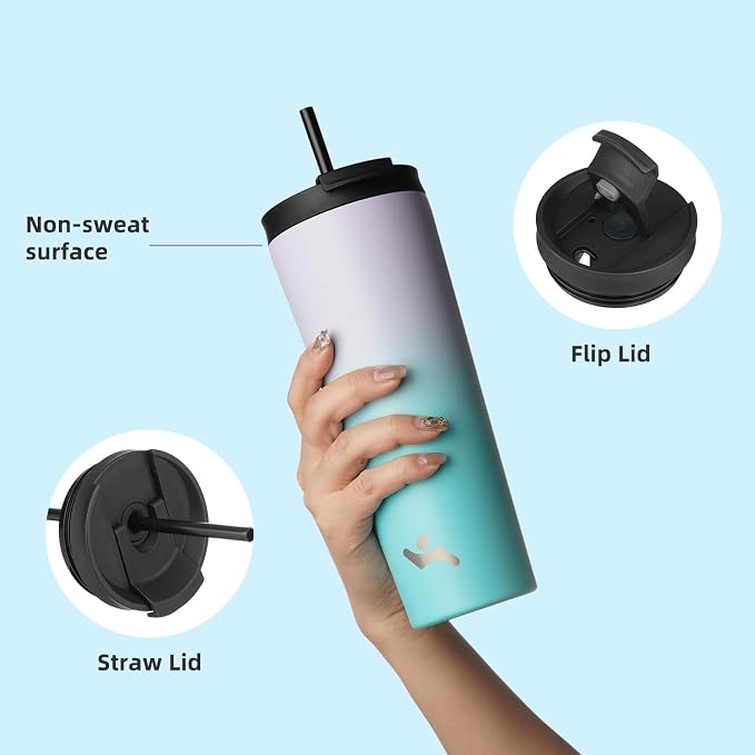Konokyo 18 OZ Insulated Tumbler with Lid and 2 Straws Stainless Steel Water Bottle Vacuum Travel Mug Coffee Cup,Lavender Green