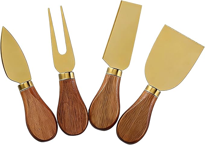 Premium Stainless Steel Cheese Tool Set - Gold Cheese Knife Set - Cut, Spread All Your Favorite Cheeses (4 Gold Cheese Set)