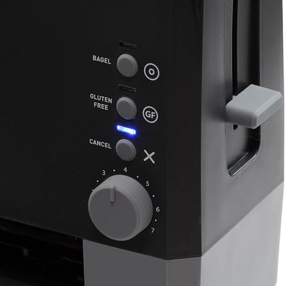 West Bend QuikServe Toaster, 2-Slice Wide-Slot Slide-Through Bread Toaster with Bagel and Gluten-Free Settings and Cool-Touch Exterior Fast Toasting, Includes Removable Serving Tray, 1400-Watts, Black