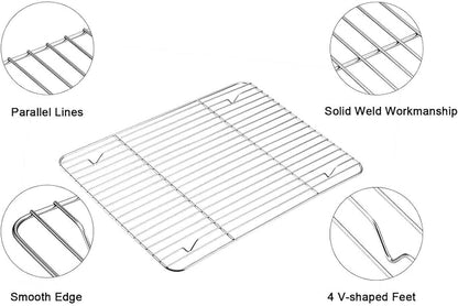 TeamFar Baking Sheet with Rack Set of 8, Cookie Sheet Baking Pans Stainless Steel Bakeware with Cooling Rack Set, Non Toxic & Healthy, Mirror Finish & Rust Free, Easy Clean & Dishwasher Safe