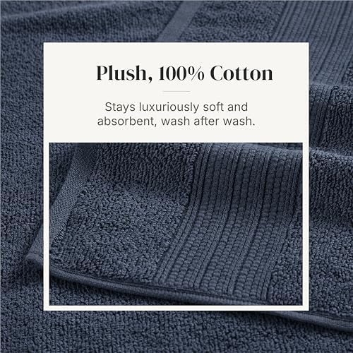 Modern Threads 6 Piece Bath Towel Set – Bathroom Towel Set with 2 Bath Towels, 2 Hand Towels & 2 Washcloths – 100% Cotton, Soft & Absorbent – Classic Border Stripe (Blue)