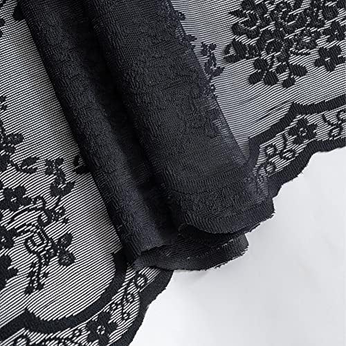 YJ YANJUN Black Lace Shower Curtain for Bathroom 72x72, Gothic Style with Attached Valance