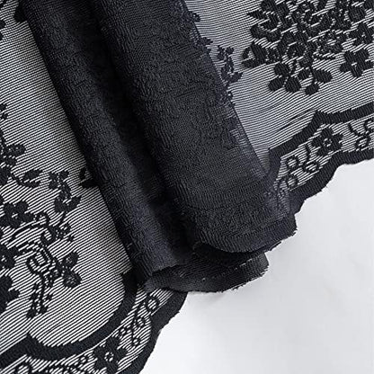 YJ YANJUN Black Lace Shower Curtain for Bathroom 72x72, Gothic Style with Attached Valance