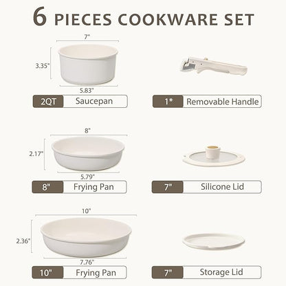 CAROTE 6pcs Pots and Pans Set Non Stick, Cookware Sets, Kitchen Set, Oven/Fridge Safe, Space Saving Pots Set, Nonstick Cooking Set with Versatile Detachable Handle, Induction RV Set