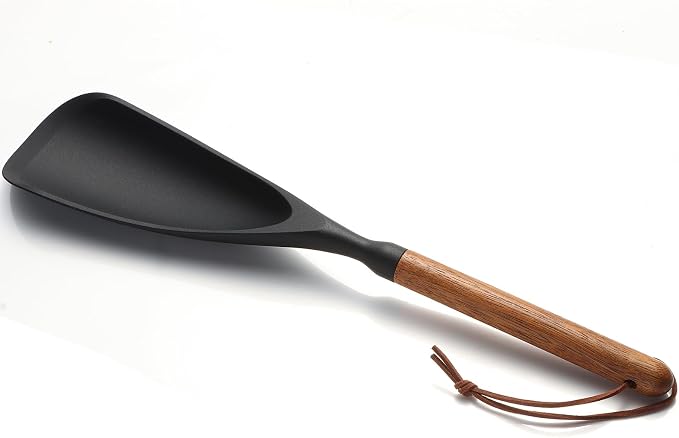 Multifunction Silicone Spatula Cooking Spoon for Nonstick Cookware, Wooden Handle Spatula Spoon for Mixing Serving Scraping, Heat Resistant BPA-Free Kitchen Spoon