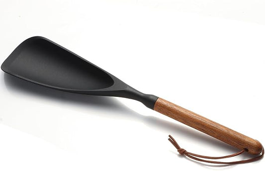 Multifunction Silicone Spatula Cooking Spoon for Nonstick Cookware, Wooden Handle Spatula Spoon for Mixing Serving Scraping, Heat Resistant BPA-Free Kitchen Spoon