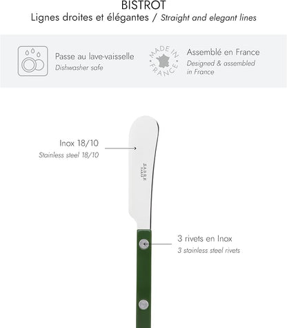 Sabre Paris - Set of 2 Spreader Knives 5.5 inches - Bistrot Collection - Perfect for Butter, Tapenades, Spreads - Stainless Steel & Nylon - Dishwasher Safe - Green - Brilliant Finish