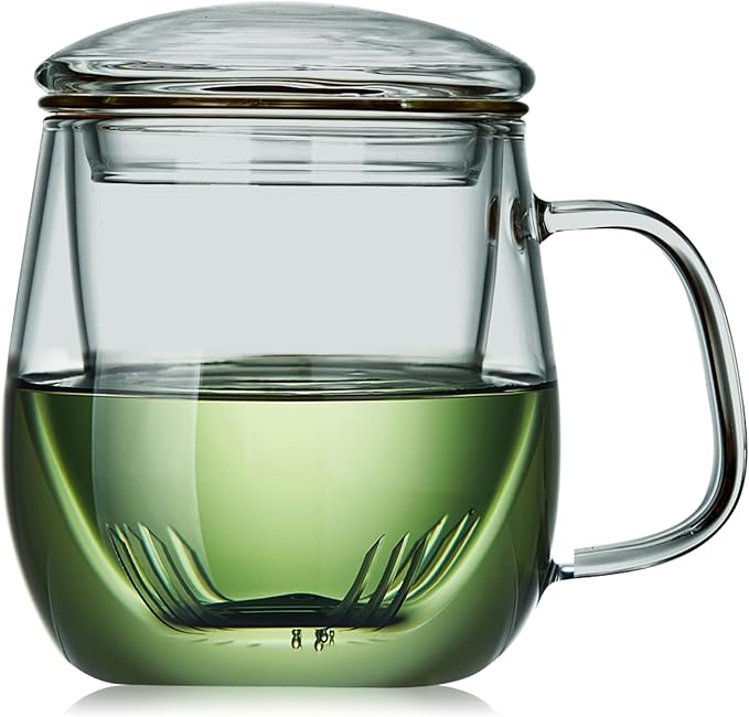 Glass Tea Cup with Infuser and Lid, 17.6oz/520ml Large Borosilicate Teacup, Clear Mug for Loose Leaf Tea, Blooming Tea, Tea Bags - Perfect Christmas or Birthday Gift for Men.