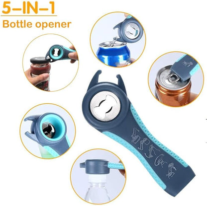 Jar Opener for Weak Hands, 5 in 1 Bottle Opener for Seniors with arthritis | Multifunction Lid Opener, Open Difficult Jars Bottles and Ring Pull Cans Effortlessly, Ergonomic Design, Included Gripper Pad