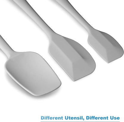 Silicone Spatula 3‑Piece Set Heat Resistant 600°F Non‑Stick Rubber Spatulas with Stainless Steel Core ALLWIN HOUSEWARE Large Spatula, Spoonula & Mini Spatula for Cooking & Baking, Light Grey