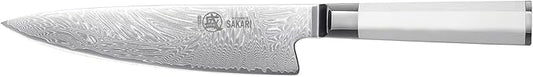 MITSUMOTO SAKARI 8-Inch VG-Pro Damascus Gyuto Knife, Hand Forged Professional Japanese Chef Knife, Ergonomic G10 Handle & Sandalwood Box