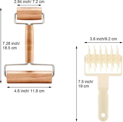 Mudder 2 Pcs Pizza Dough Roller Docker Set, Plastic Dough Docker Pastry Roller with Spikes Non-stick Wooden Rolling Pin for Cookie, Pie, Pastry, Bread, Crust
