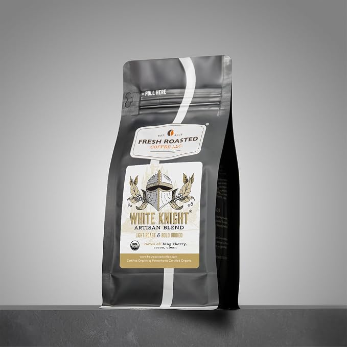 Fresh Roasted Coffee, Organic White Knight Whole Bean Coffee, Light Roast, USDA Organic, Kosher, 12 oz