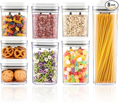 UFORU Pop Top Food Storage Container Set | 8Pcs Airtight Cereal Storage Organizer Canisters with Pop Lids, BPA-Free, Vacuum Seal & One-button Opening, Stackable Pantry Containers for Dry Food Storage