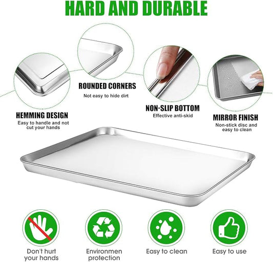 HUSHIDA Stainless Steel Baking Sheet Pan Set, 16 x 12 inches, Includes 2 Sheets + 2 Cooling Racks, Silver, Chemical Free