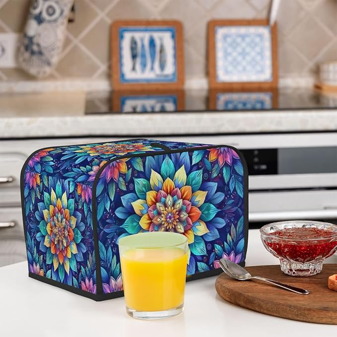Mandala Ethnic Rainbow Toaster Cover 2 Slice Wide Slot Washable Kitchen Appliance Covers Fingerprint Bread Machine Dust Cover Small Toaster Oven Accessories Covers Bread Maker Bag Women Gift