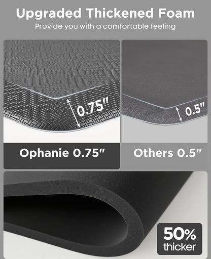 Ophanie Kitchen Mats for Floor, 3/4 Inch Thick Kitchen Rugs, 20'' x 60'' Anti Fatigue Standing Cushioned Mat, Waterproof,Comfort Ergonomic Mat for Office, Home, Sink, Grey Non-Slip Bottom