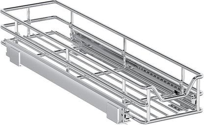 Pull Out Cabinet Organizer, 5.5" W x 21.5" D, Heavy Duty Chrome Slide Out Shelf for Narrow Base Cabinets, Sliding Wire Basket Drawer for Spices, Bottles, Snacks & Cleaning Supplies