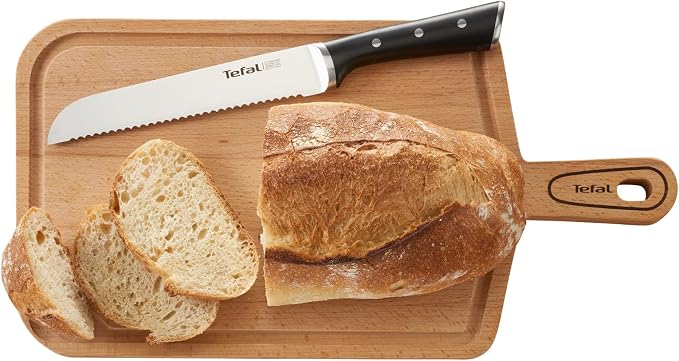 Tefal Ice Force Stainless Steel Bread Knife - 20cm - Serrated Edge, Long Lasting Performance - K2320414, Silver/Black