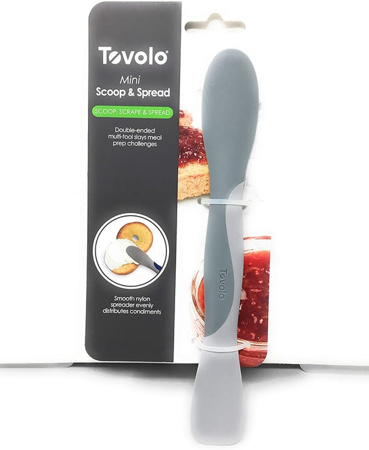 Tovolo Mini Scoop and Spread Tool for Kitchen Meal Prep Small Sandwich Spreader Spatula for Peanut Butter Jelly, Silicone BPA Free Dishwasher Safe Scooper Spreader, Oyster Gray and Cool Gray