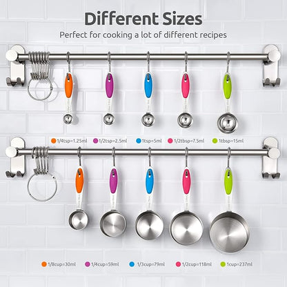 Measuring Cups and Spoons Set: U-Taste 18/8 Stainless Steel 10 Pieces Stacking Kitchen Baking Cooking Food Measure Set 5 Cups 5 Spoons with Strengthened Weld Joints (Multicolors, Upgraded Version)