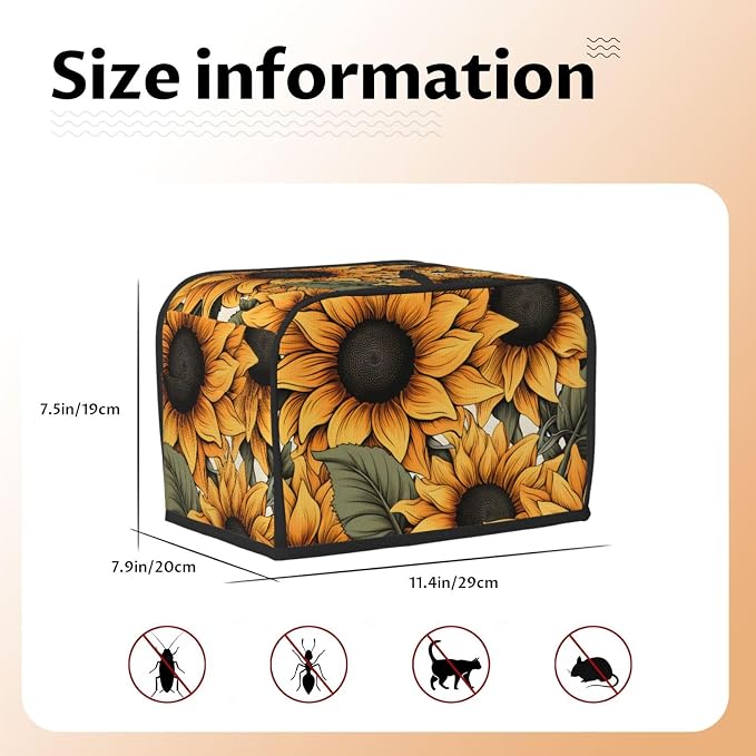 Sunflower Pattern 2 Slice Toaster Cover Wide Slot Dustproof Bread Maker Cover Fingerprint Protection Kitchen Appliance Cover Toaster Bag