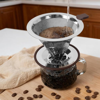 Pour over Coffee Dripper, Stainless Steel Paperless Reusable Coffee Filter, Metal 600 Mesh Strainer Coffee Maker (1-2 Cups)