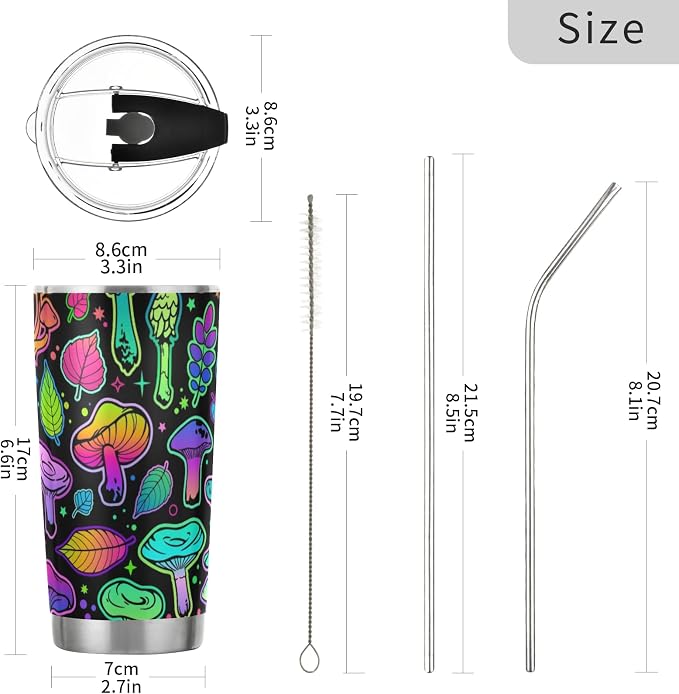 Tumbler Magic Mushroom Halloween Insulated Coffee Cup Beverage Container Travel Mug with Straw and Lid Double Wall Stainless Steel 20oz Holiday Gift