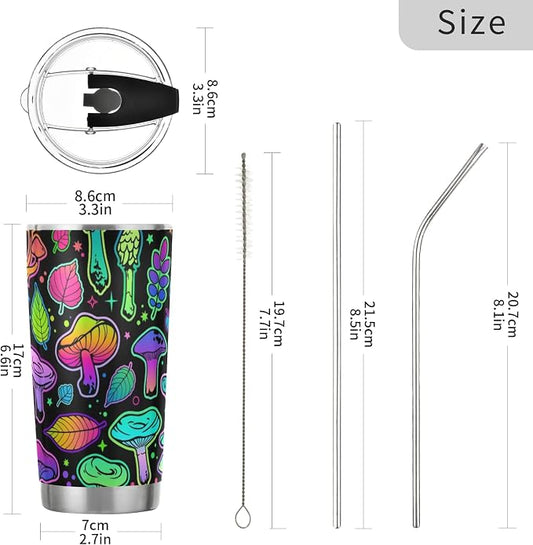 Tumbler Magic Mushroom Halloween Insulated Coffee Cup Beverage Container Travel Mug with Straw and Lid Double Wall Stainless Steel 20oz Holiday Gift