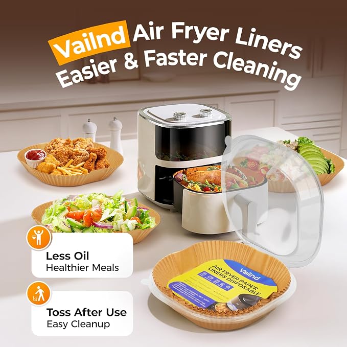 Air Fryer Paper Liners: 100Pcs Parchment Paper, 8" Air Fryer Liner Disposable for Microwave, Non-Stick Square Air Fryer Basket Liner