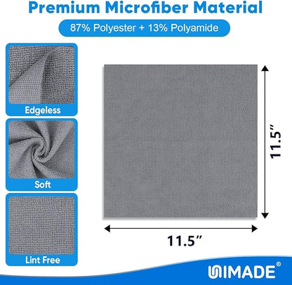 UNIMADE Microfiber Cleaning Cloth, 50 Pack Microfiber Towels for Cars Reusable Shop Rags Bulk Lint Free Cleaning Towels for Car Kitchen Automotive Bar Mechanic Restaurant Garage, 11.5"x 11.5", Grey