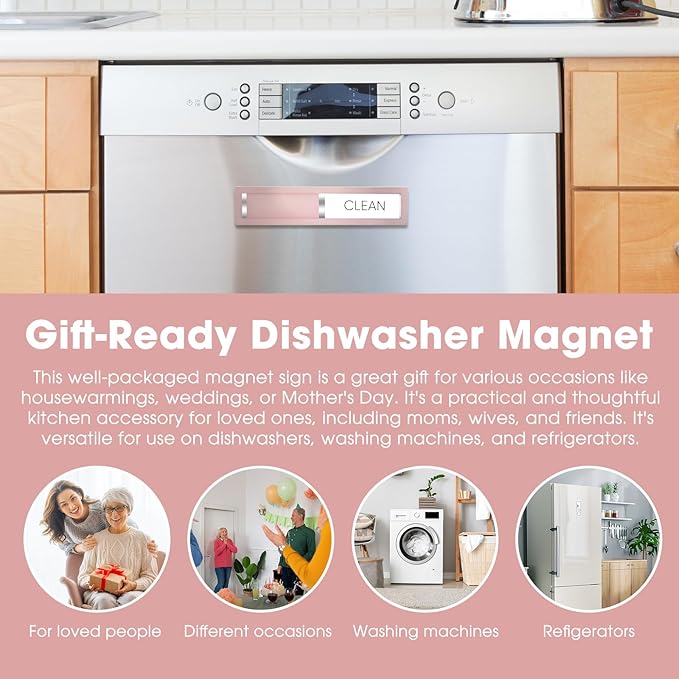 Clean Dirty Magnet for Dishwasher – 304 Stainless Steel Rose Gold, Kitchen Decor and Accessories, Elegant Housewarming Gift (S102)
