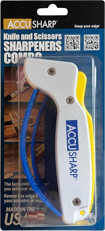 AccuSharp Hand-Held Carbide Blade Sharpener & ShearSharp Scissor Sharpener, Restores and Hones Straight & Serrated Knives, Revives the Edge of General Purpose Scissors