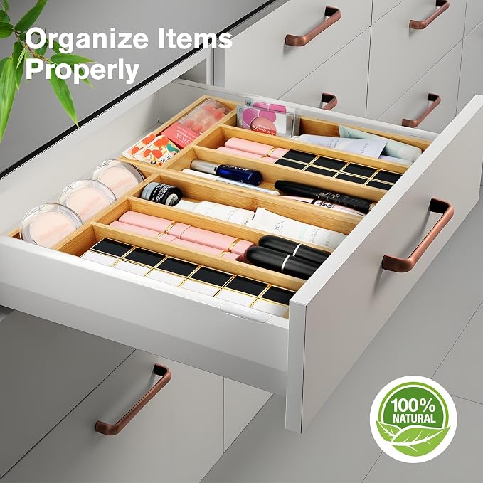 shenee Small Silverware Organizer, Bamboo Drawer Organize, Bamboo Silverware Drawer Organizer, Spoon Flatware Storage with Grooved Drawer Dividers
