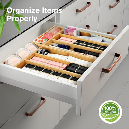 shenee Small Silverware Organizer, Bamboo Drawer Organize, Bamboo Silverware Drawer Organizer, Spoon Flatware Storage with Grooved Drawer Dividers