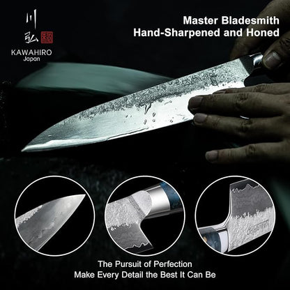 KAWAHIRO Japanese Chef Knife with SG2 Powder Steel, 8.27 inch Professional Gyuto Knife, Hand Forged Kitchen Knife with Premium Stabilized Wood Handle and Wood Gift Box