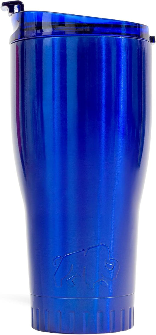 Silver Buffalo Double Walled Vacuum Insulated Stainless Steel Tumbler With Flip Top Lid Keeps Hot and Cold, Travel Coffee Mug Leakproof Lid, 30 Ounces, Royal Blue